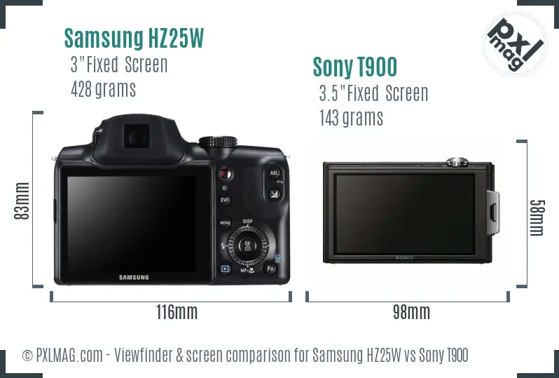 Samsung HZ25W vs Sony T900 Screen and Viewfinder comparison