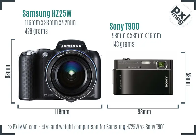 Samsung HZ25W vs Sony T900 size comparison