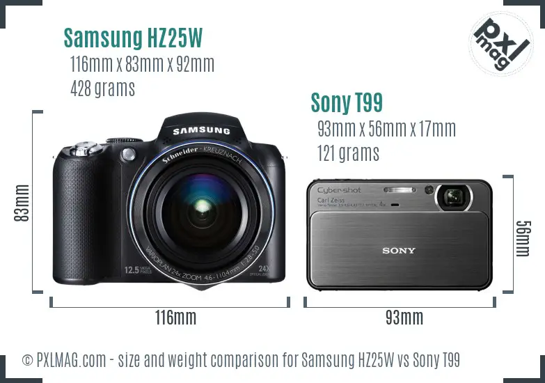 Samsung HZ25W vs Sony T99 size comparison