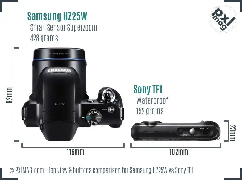 Samsung HZ25W vs Sony TF1 top view buttons comparison