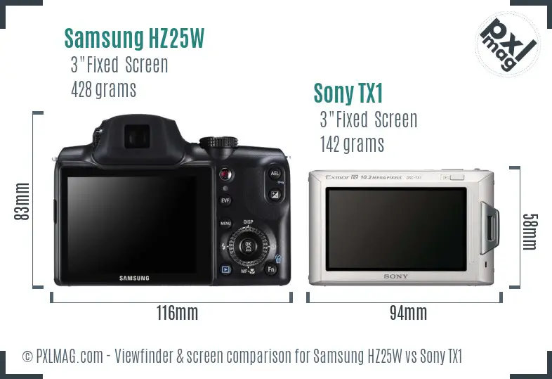 Samsung HZ25W vs Sony TX1 Screen and Viewfinder comparison