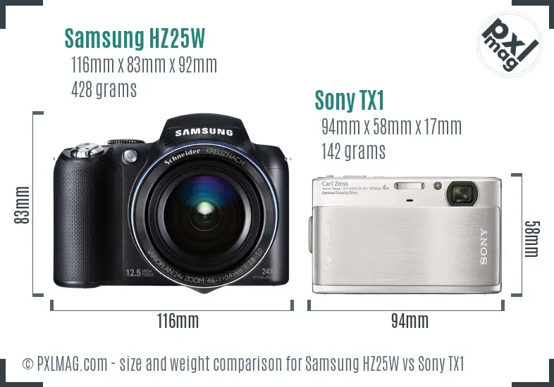 Samsung HZ25W vs Sony TX1 size comparison
