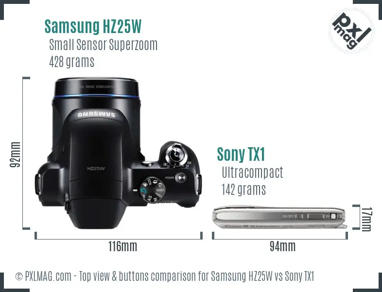 Samsung HZ25W vs Sony TX1 top view buttons comparison