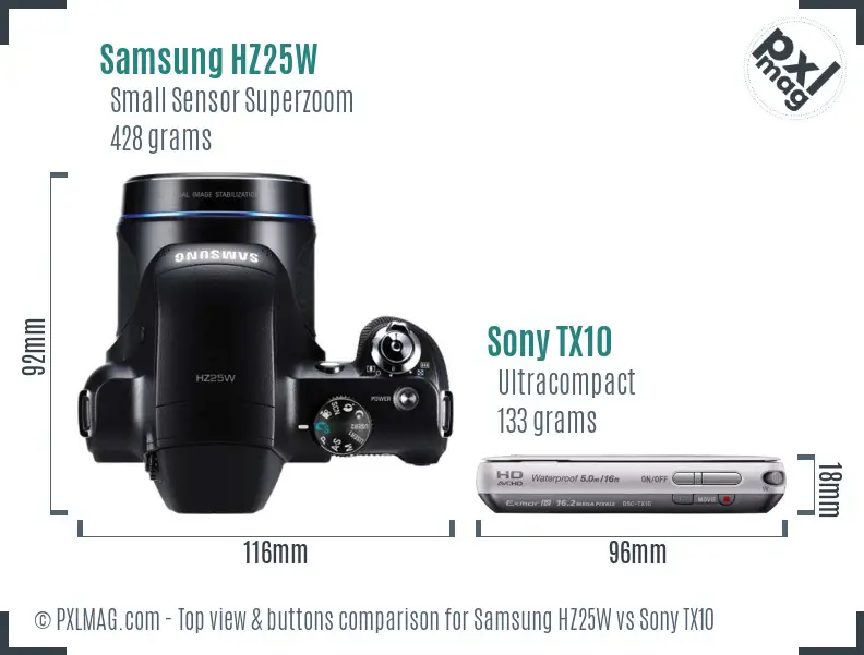 Samsung HZ25W vs Sony TX10 top view buttons comparison