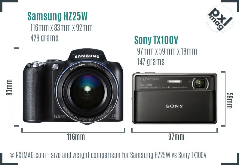 Samsung HZ25W vs Sony TX100V size comparison