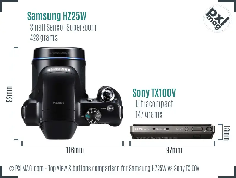 Samsung HZ25W vs Sony TX100V top view buttons comparison