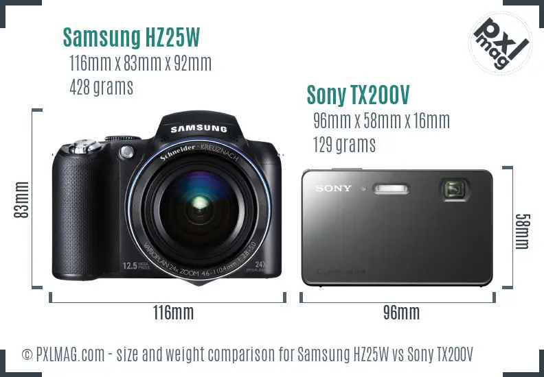 Samsung HZ25W vs Sony TX200V size comparison