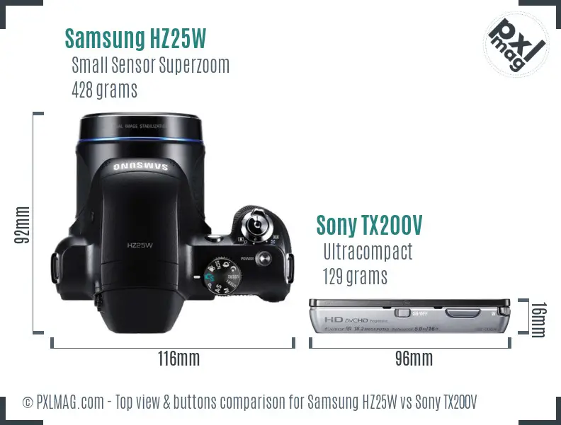 Samsung HZ25W vs Sony TX200V top view buttons comparison