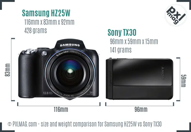 Samsung HZ25W vs Sony TX30 size comparison