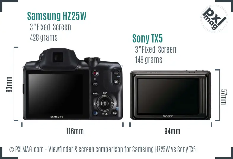 Samsung HZ25W vs Sony TX5 Screen and Viewfinder comparison