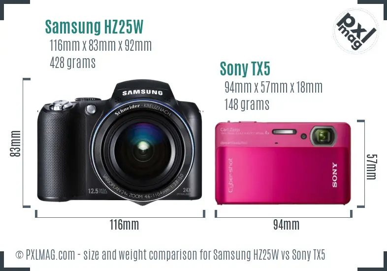 Samsung HZ25W vs Sony TX5 size comparison