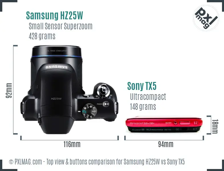 Samsung HZ25W vs Sony TX5 top view buttons comparison