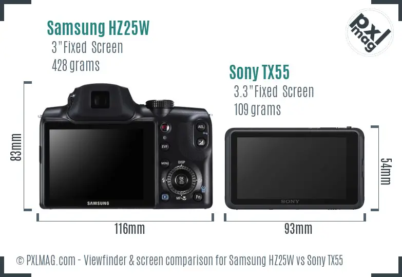 Samsung HZ25W vs Sony TX55 Screen and Viewfinder comparison