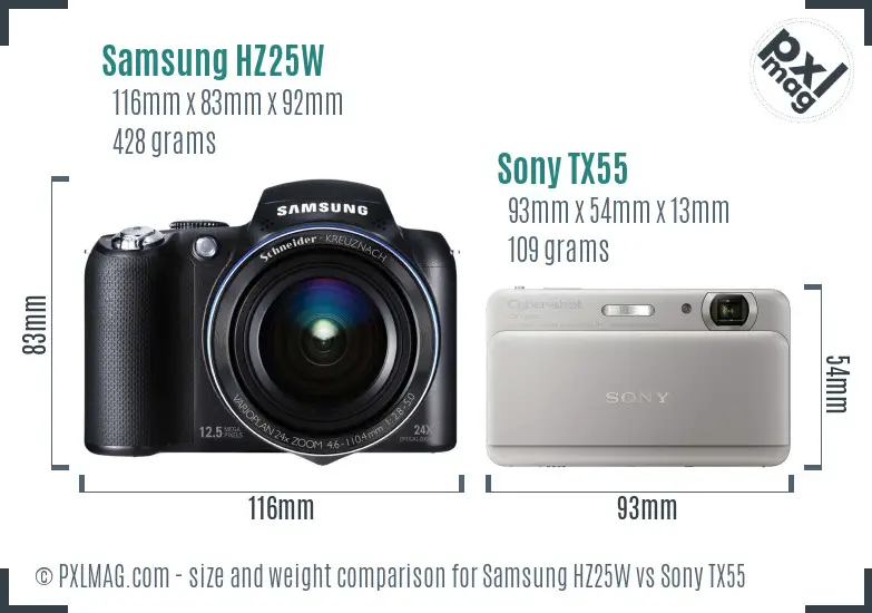 Samsung HZ25W vs Sony TX55 size comparison