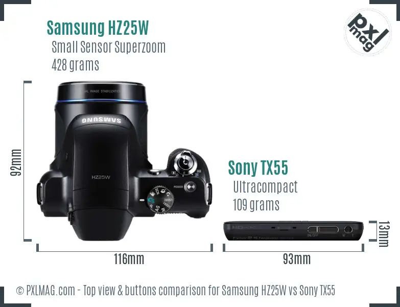 Samsung HZ25W vs Sony TX55 top view buttons comparison