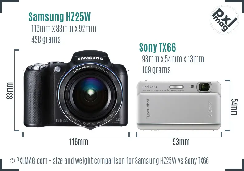 Samsung HZ25W vs Sony TX66 size comparison