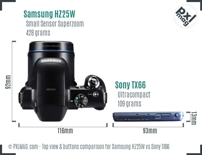 Samsung HZ25W vs Sony TX66 top view buttons comparison