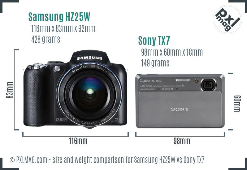 Samsung HZ25W vs Sony TX7 size comparison