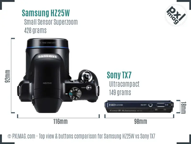 Samsung HZ25W vs Sony TX7 top view buttons comparison