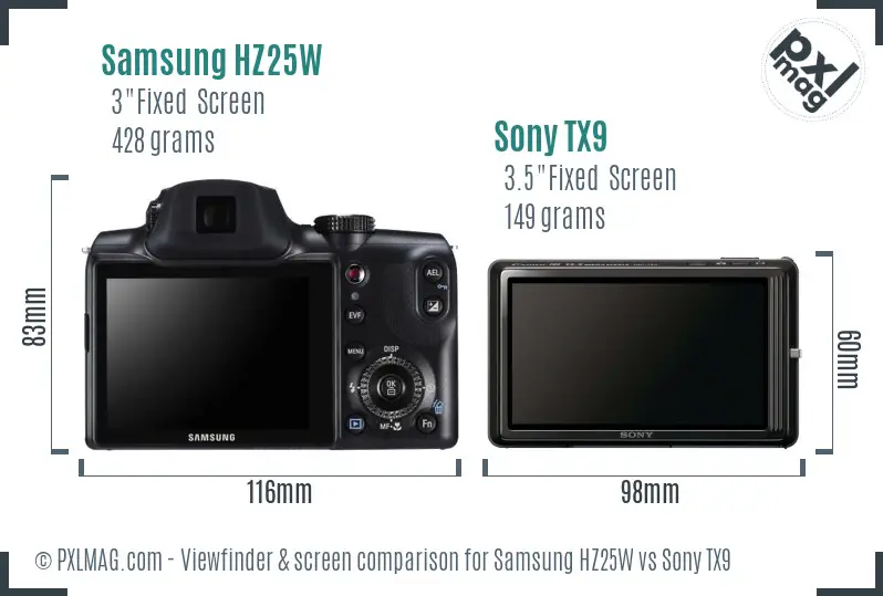 Samsung HZ25W vs Sony TX9 Screen and Viewfinder comparison