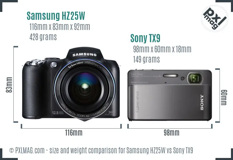 Samsung HZ25W vs Sony TX9 size comparison