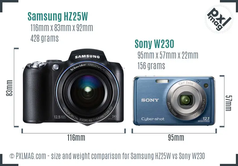 Samsung HZ25W vs Sony W230 size comparison