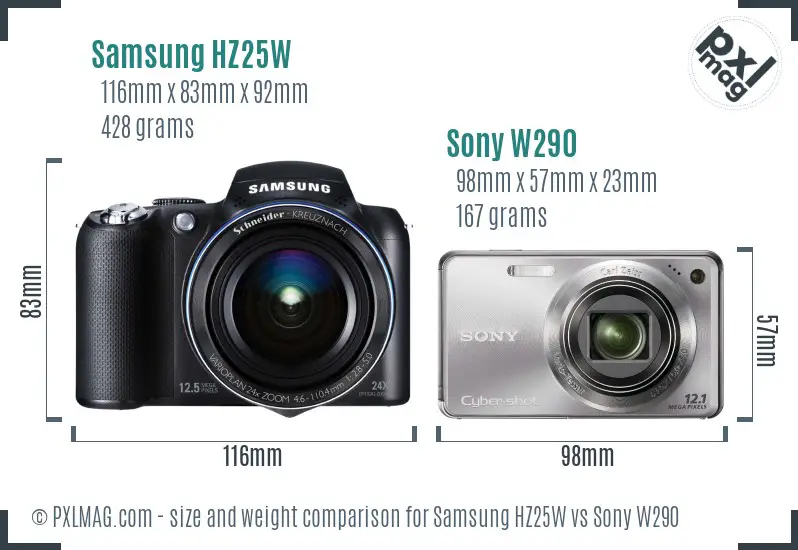 Samsung HZ25W vs Sony W290 size comparison