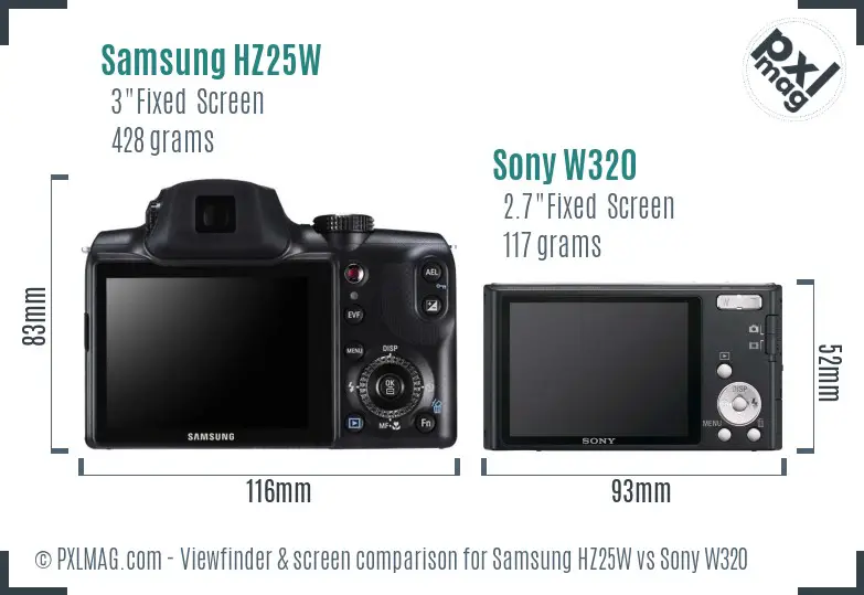 Samsung HZ25W vs Sony W320 Screen and Viewfinder comparison