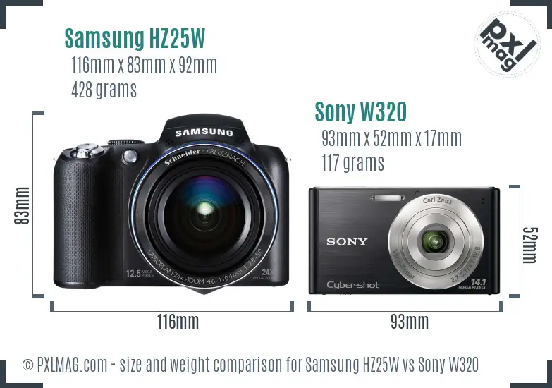 Samsung HZ25W vs Sony W320 size comparison