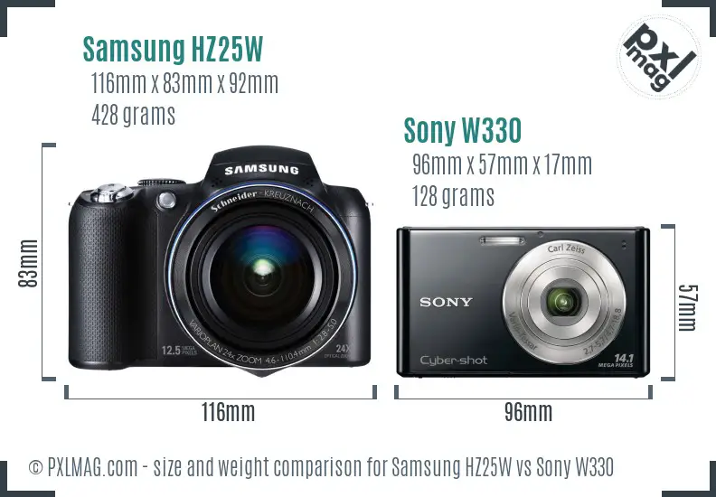 Samsung HZ25W vs Sony W330 size comparison