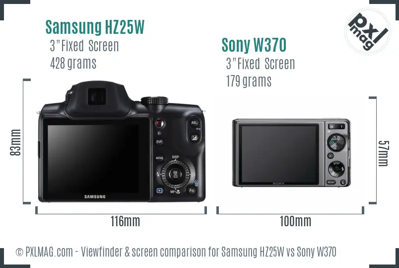 Samsung HZ25W vs Sony W370 Screen and Viewfinder comparison