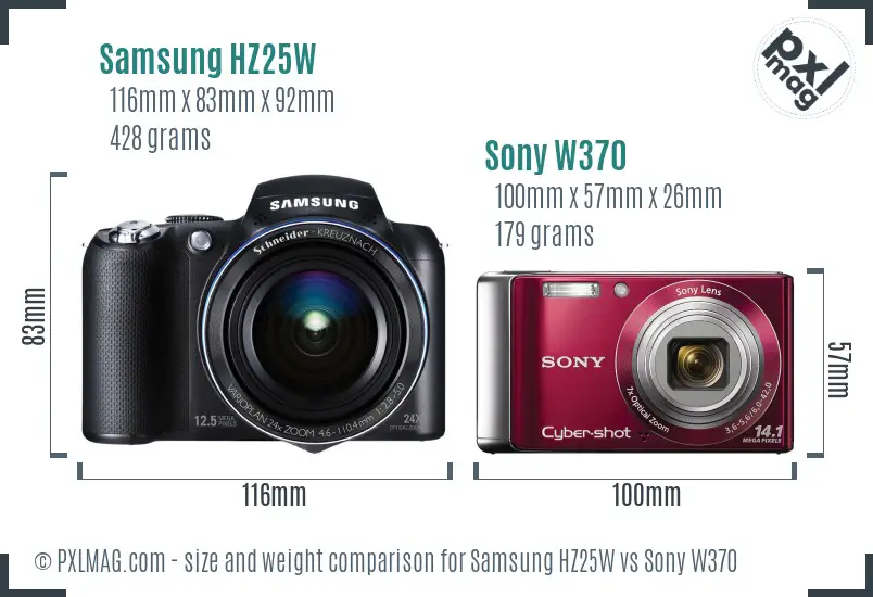 Samsung HZ25W vs Sony W370 size comparison