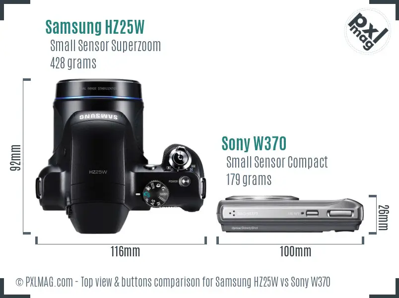 Samsung HZ25W vs Sony W370 top view buttons comparison
