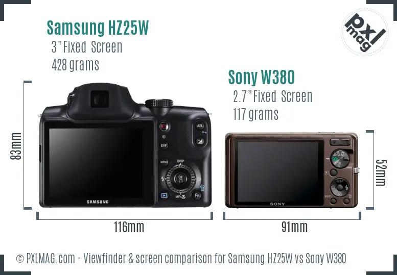 Samsung HZ25W vs Sony W380 Screen and Viewfinder comparison