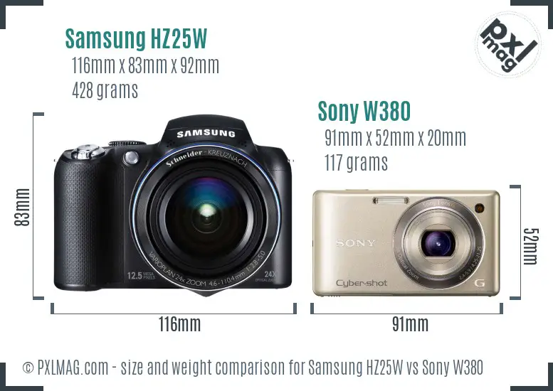Samsung HZ25W vs Sony W380 size comparison