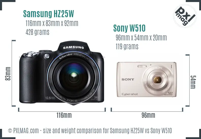 Samsung HZ25W vs Sony W510 size comparison