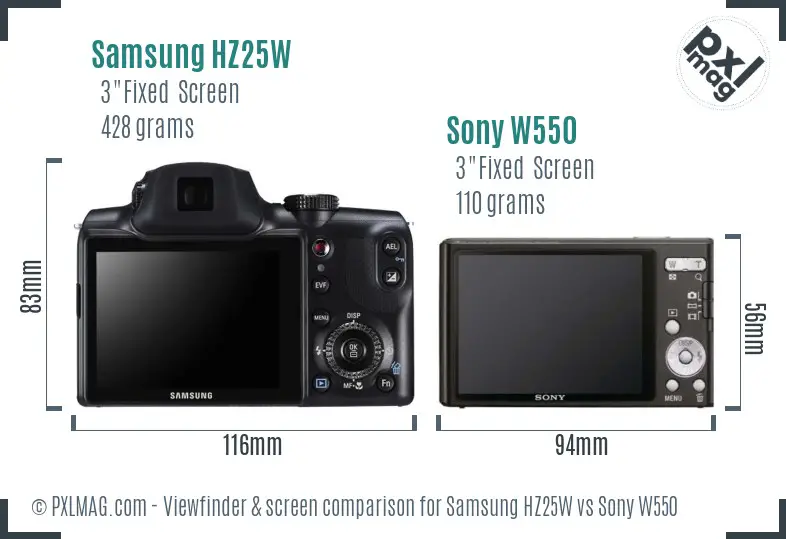 Samsung HZ25W vs Sony W550 Screen and Viewfinder comparison