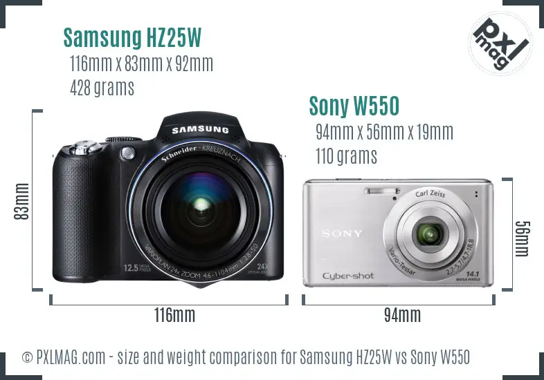 Samsung HZ25W vs Sony W550 size comparison