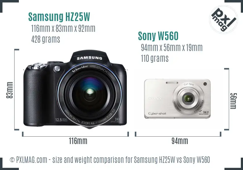 Samsung HZ25W vs Sony W560 size comparison