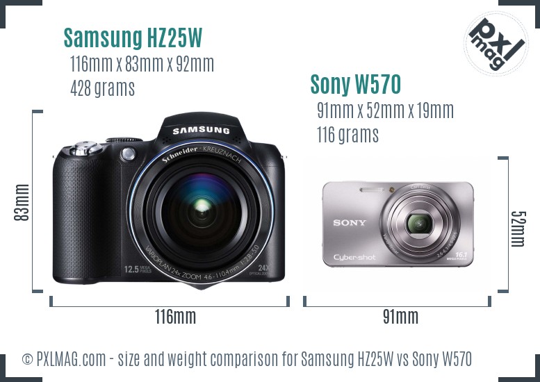 Samsung HZ25W vs Sony W570 size comparison