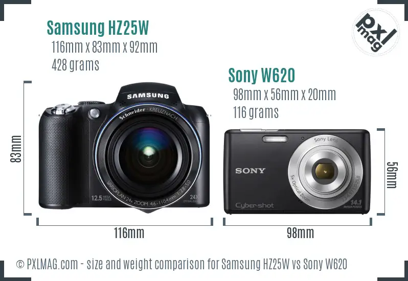 Samsung HZ25W vs Sony W620 size comparison