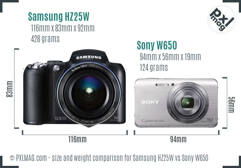 Samsung HZ25W vs Sony W650 size comparison