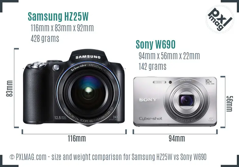 Samsung HZ25W vs Sony W690 size comparison