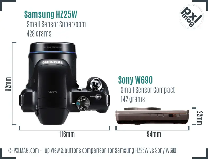 Samsung HZ25W vs Sony W690 top view buttons comparison