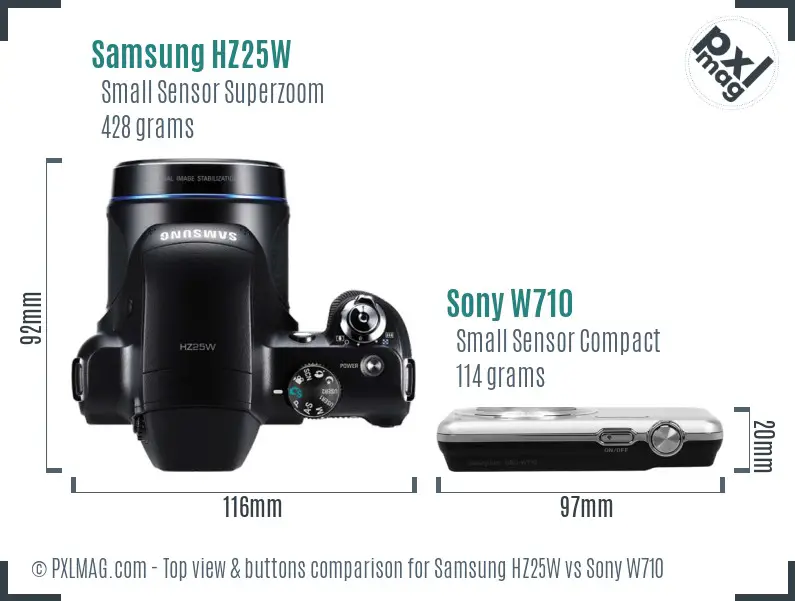 Samsung HZ25W vs Sony W710 top view buttons comparison
