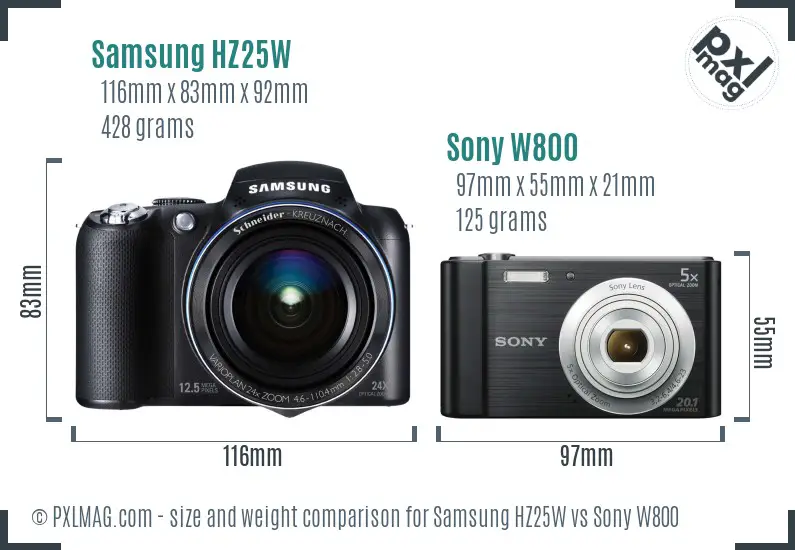 Samsung HZ25W vs Sony W800 size comparison
