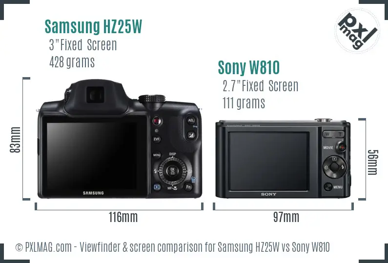 Samsung HZ25W vs Sony W810 Screen and Viewfinder comparison