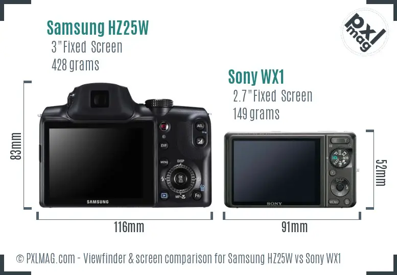 Samsung HZ25W vs Sony WX1 Screen and Viewfinder comparison