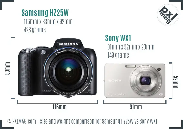 Samsung HZ25W vs Sony WX1 size comparison
