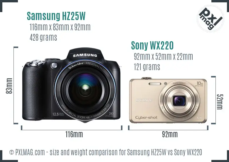 Samsung HZ25W vs Sony WX220 size comparison